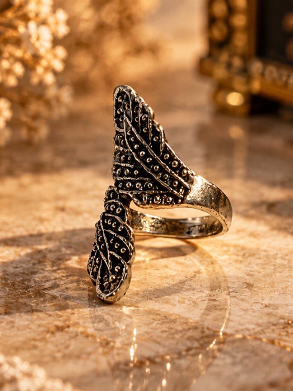 Vintage Antique Brass Double Leaf Statement Ring - Size 6.5
